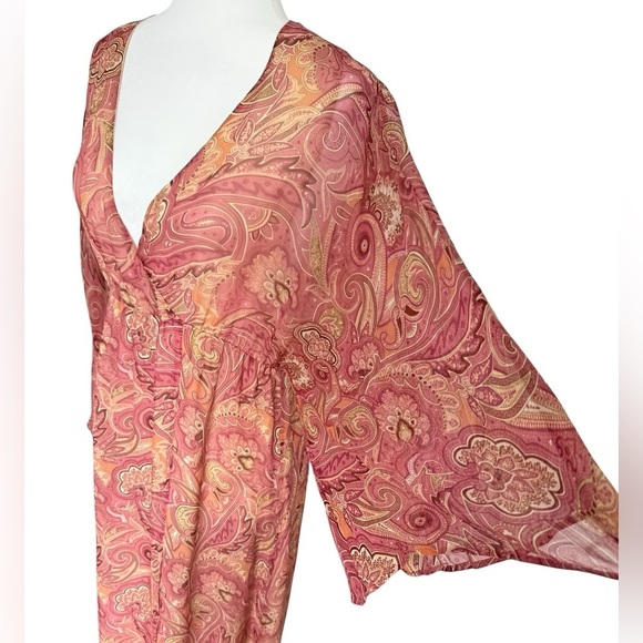 Alice + Olivia Pink Silk Chiffon Long Dress Sz S Paisley Print V-Neck Slit Gown - Picture 4 of 9